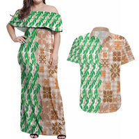 Aloha Hawaii Palaka Tuberose Lei Couples Matching Off Shoulder Maxi Dress and Hawaiian Shirt Hawaiian Quilt Seamless Style - Polynesian Pride