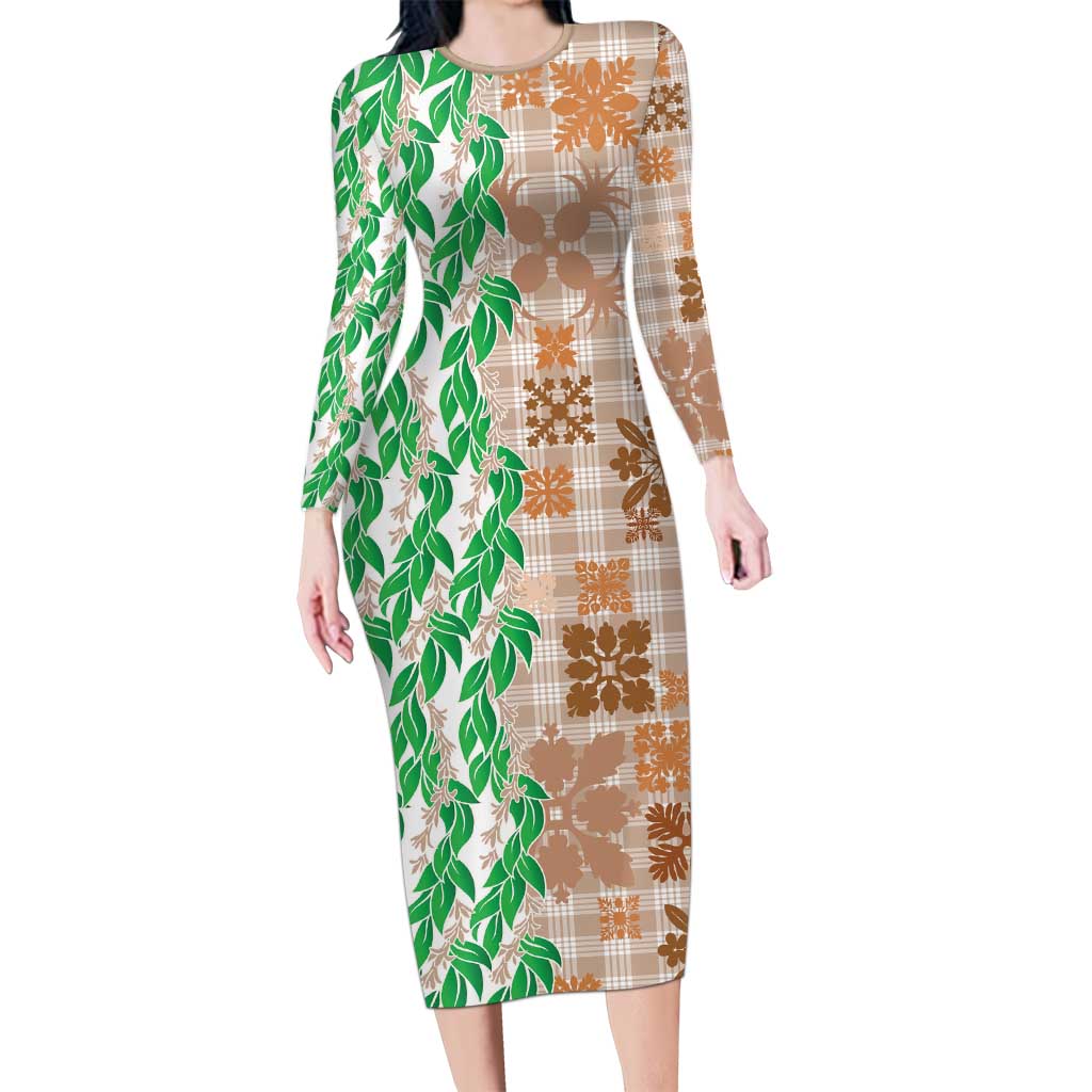 Aloha Hawaii Palaka Tuberose Lei Family Matching Long Sleeve Bodycon Dress and Hawaiian Shirt Hawaiian Quilt Seamless Style - Polynesian Pride