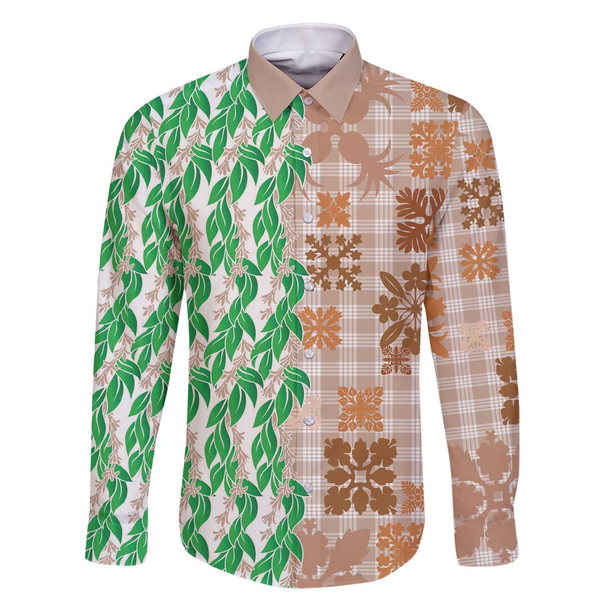 Aloha Hawaii Palaka Tuberose Lei Family Matching Off The Shoulder Long Sleeve Dress and Hawaiian Shirt Hawaiian Quilt Seamless Style - Polynesian Pride