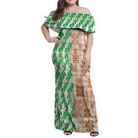 Aloha Hawaii Palaka Tuberose Lei Family Matching Off Shoulder Maxi Dress and Hawaiian Shirt Hawaiian Quilt Seamless Style - Polynesian Pride