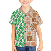 Aloha Hawaii Palaka Tuberose Lei Family Matching Off Shoulder Maxi Dress and Hawaiian Shirt Hawaiian Quilt Seamless Style - Polynesian Pride