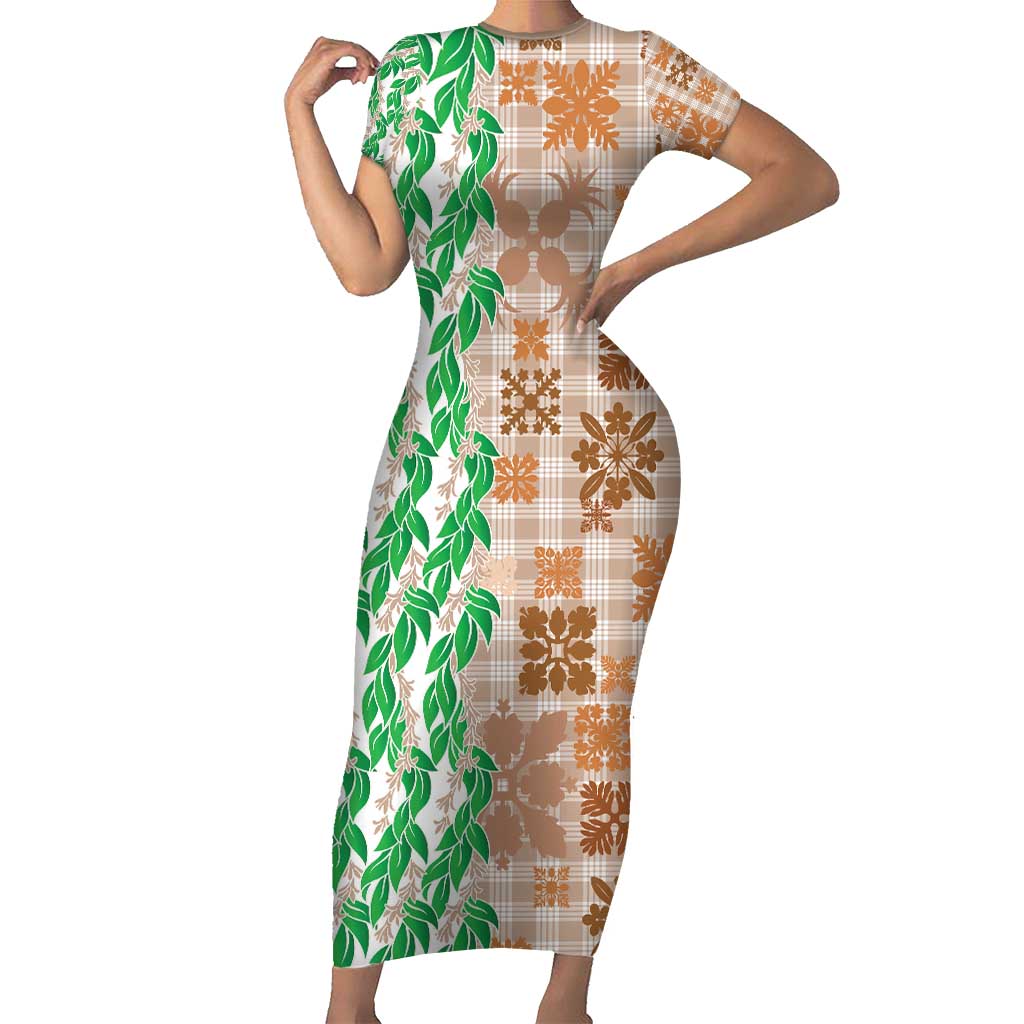 Aloha Hawaii Palaka Tuberose Lei Family Matching Short Sleeve Bodycon Dress and Hawaiian Shirt Hawaiian Quilt Seamless Style - Polynesian Pride