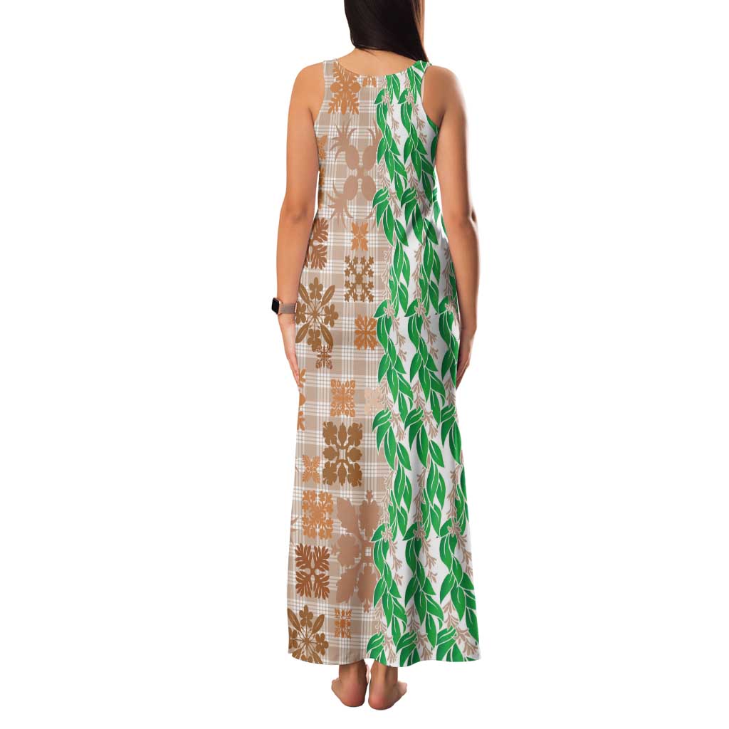 Aloha Hawaii Palaka Tuberose Lei Family Matching Tank Maxi Dress and Hawaiian Shirt Hawaiian Quilt Seamless Style - Polynesian Pride