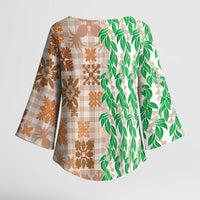 Aloha Hawaii Palaka Tuberose Lei Kimono Sleeve Blouse Hawaiian Quilt Seamless Style - Polynesian Pride