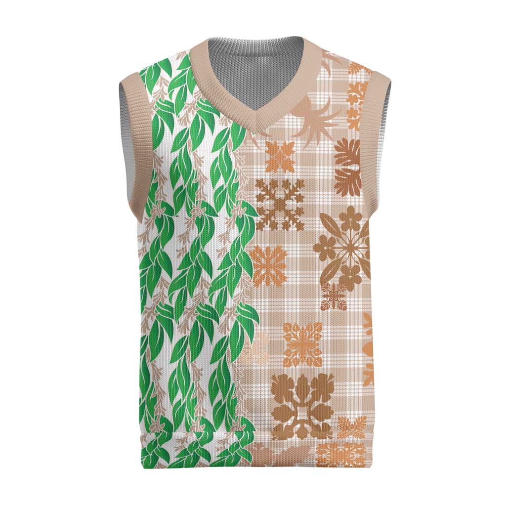 Aloha Hawaii Palaka Tuberose Lei Christmas Knitted V-Neck Vest Hawaiian Quilt Seamless Style - Polynesian Pride