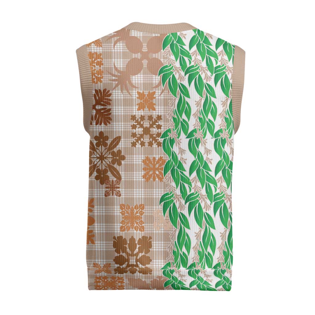Aloha Hawaii Palaka Tuberose Lei Christmas Knitted V-Neck Vest Hawaiian Quilt Seamless Style - Polynesian Pride