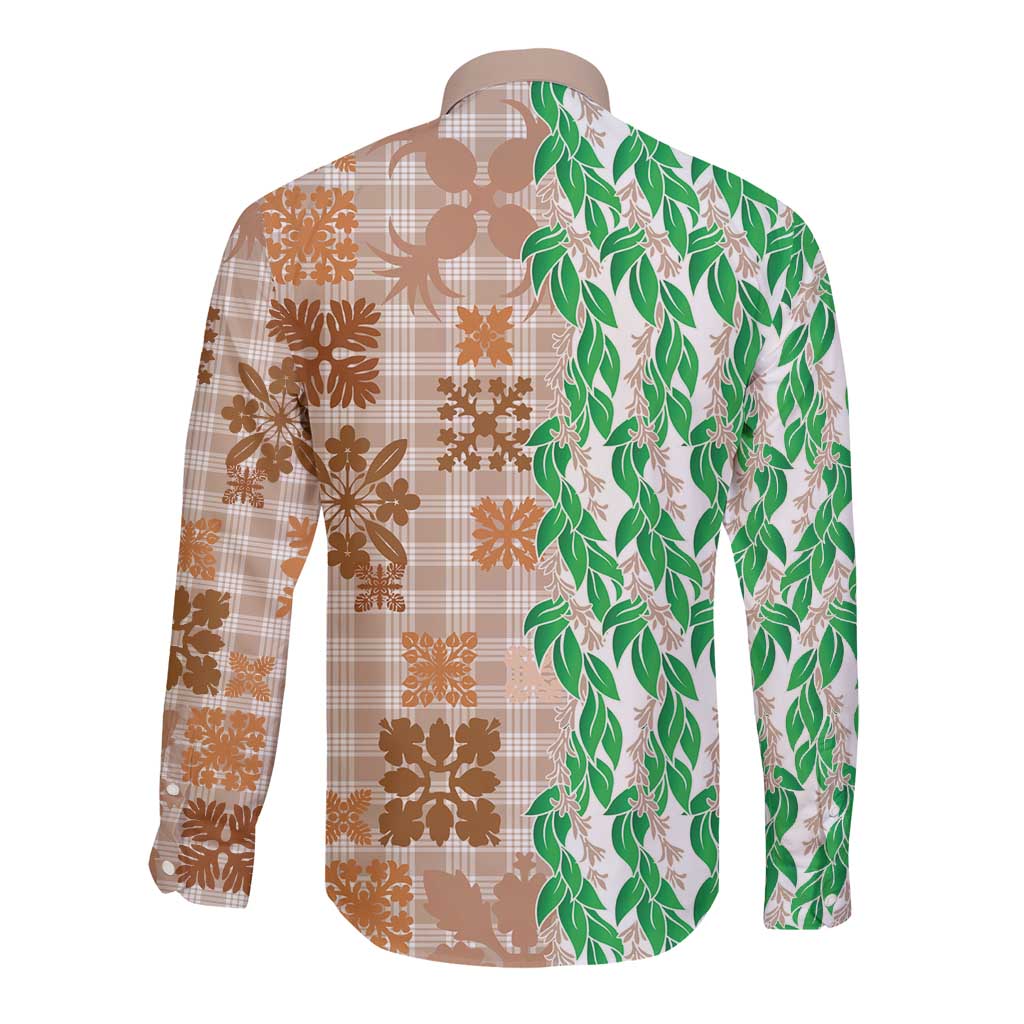 Aloha Hawaii Palaka Tuberose Lei Long Sleeve Button Shirt Hawaiian Quilt Seamless Style - Polynesian Pride