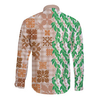 Aloha Hawaii Palaka Tuberose Lei Long Sleeve Button Shirt Hawaiian Quilt Seamless Style - Polynesian Pride