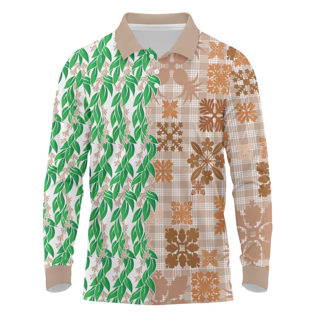 Aloha Hawaii Palaka Tuberose Lei Long Sleeve Polo Shirt Hawaiian Quilt Seamless Style - Polynesian Pride