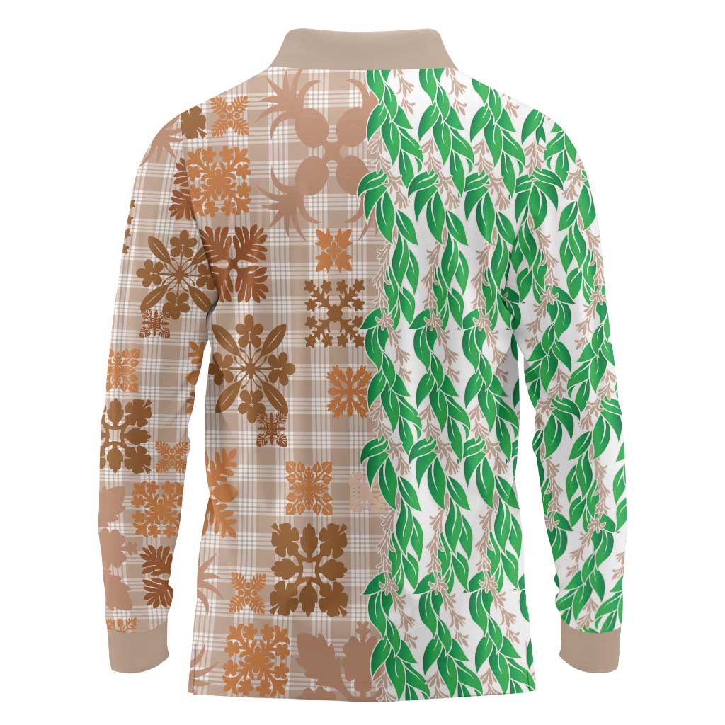 Aloha Hawaii Palaka Tuberose Lei Long Sleeve Polo Shirt Hawaiian Quilt Seamless Style - Polynesian Pride
