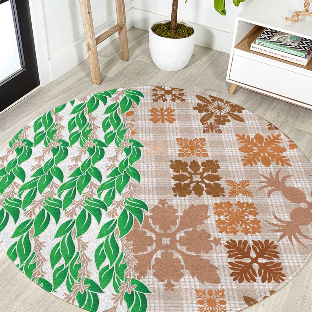 Aloha Hawaii Palaka Tuberose Lei Round Carpet Hawaiian Quilt Seamless Style - Polynesian Pride