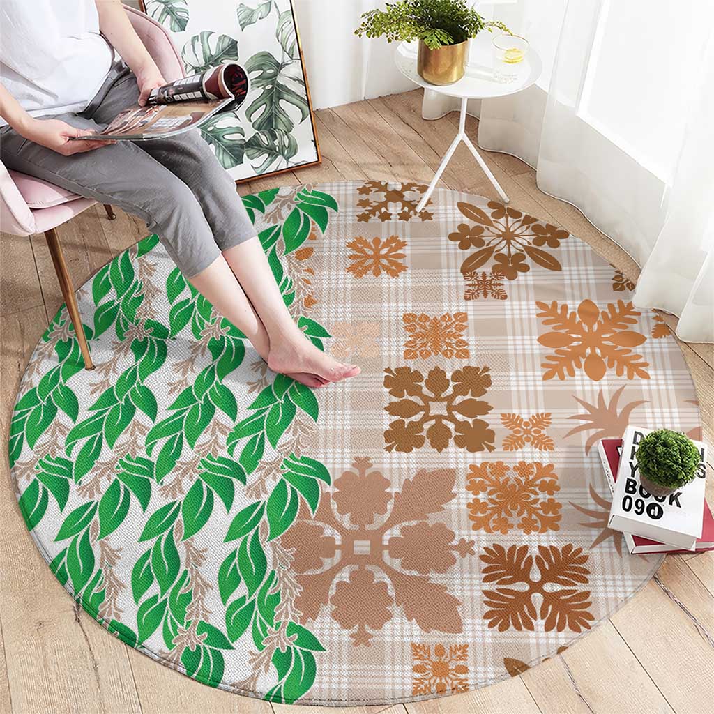 Aloha Hawaii Palaka Tuberose Lei Round Carpet Hawaiian Quilt Seamless Style - Polynesian Pride