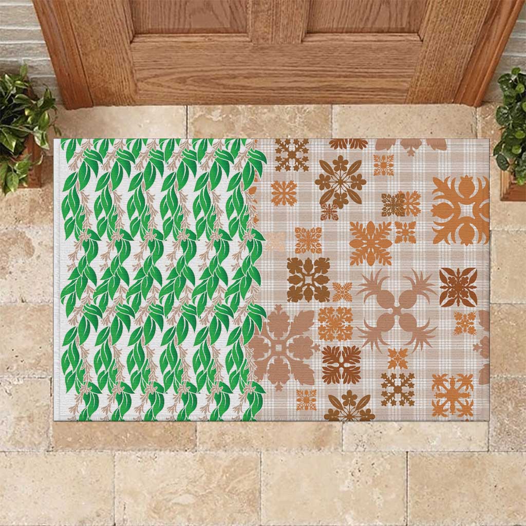 Aloha Hawaii Palaka Tuberose Lei Rubber Doormat Hawaiian Quilt Seamless Style - Polynesian Pride