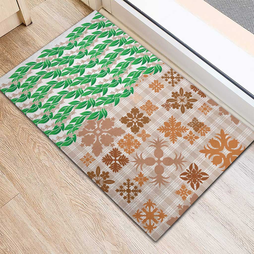 Aloha Hawaii Palaka Tuberose Lei Rubber Doormat Hawaiian Quilt Seamless Style - Polynesian Pride