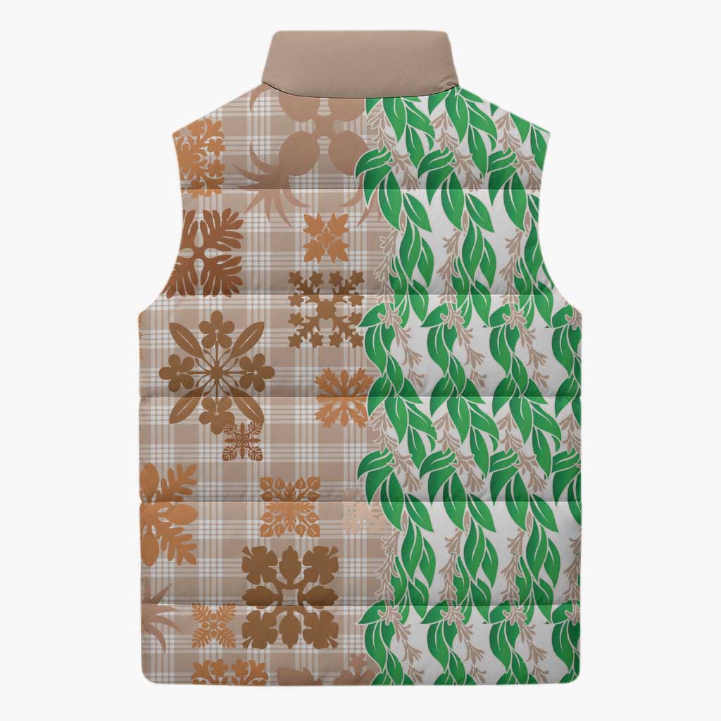 Aloha Hawaii Palaka Tuberose Lei Sleeveless Puffer Jacket Hawaiian Quilt Seamless Style - Polynesian Pride