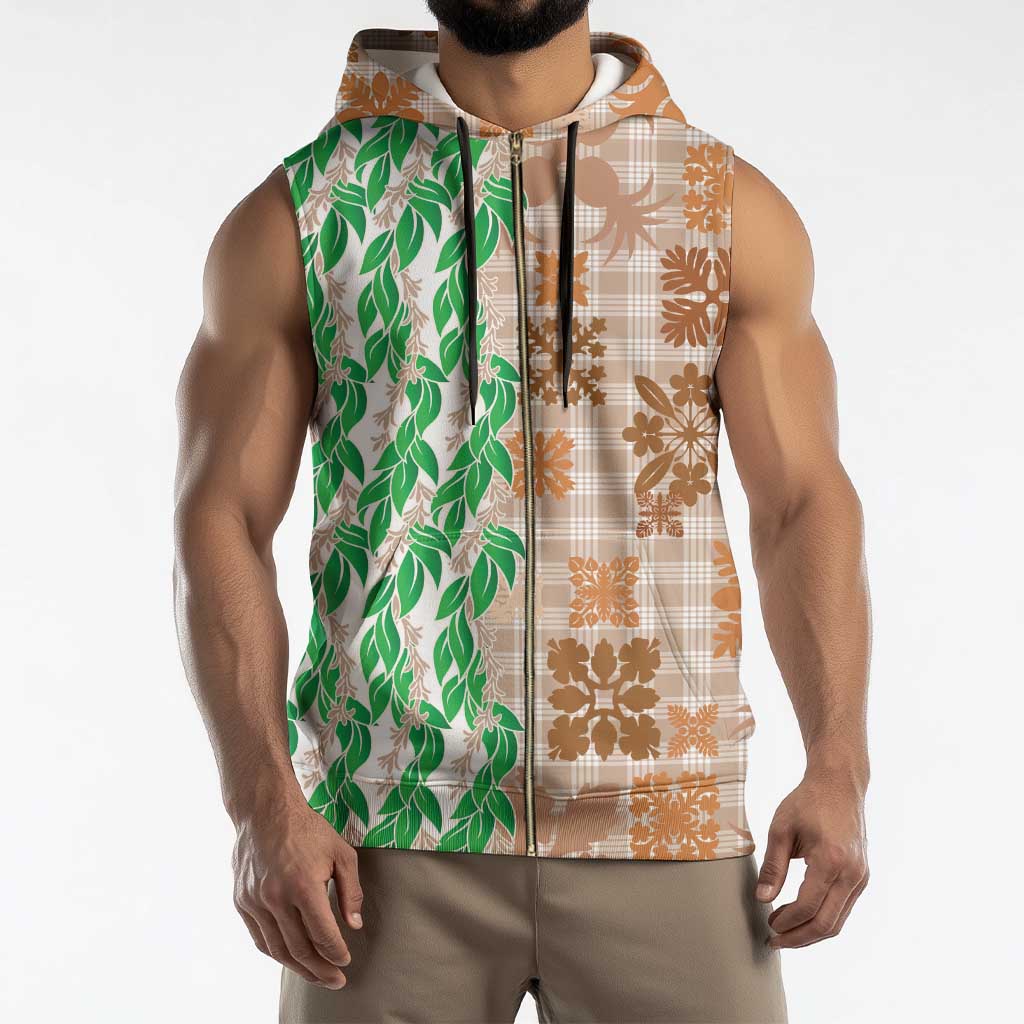 Aloha Hawaii Palaka Tuberose Lei Sleeveless Zip Hoodie Hawaiian Quilt Seamless Style - Polynesian Pride