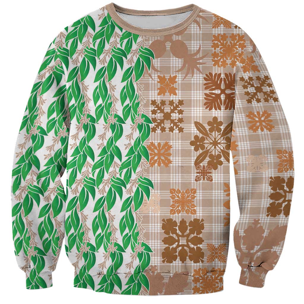 Aloha Hawaii Palaka Tuberose Lei Sweatshirt Hawaiian Quilt Seamless Style - Polynesian Pride