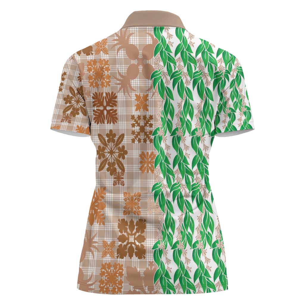 Aloha Hawaii Palaka Tuberose Lei Women Polo Shirt Hawaiian Quilt Seamless Style - Polynesian Pride