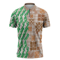 Aloha Hawaii Palaka Tuberose Lei Zipper Polo Shirt Hawaiian Quilt Seamless Style - Polynesian Pride