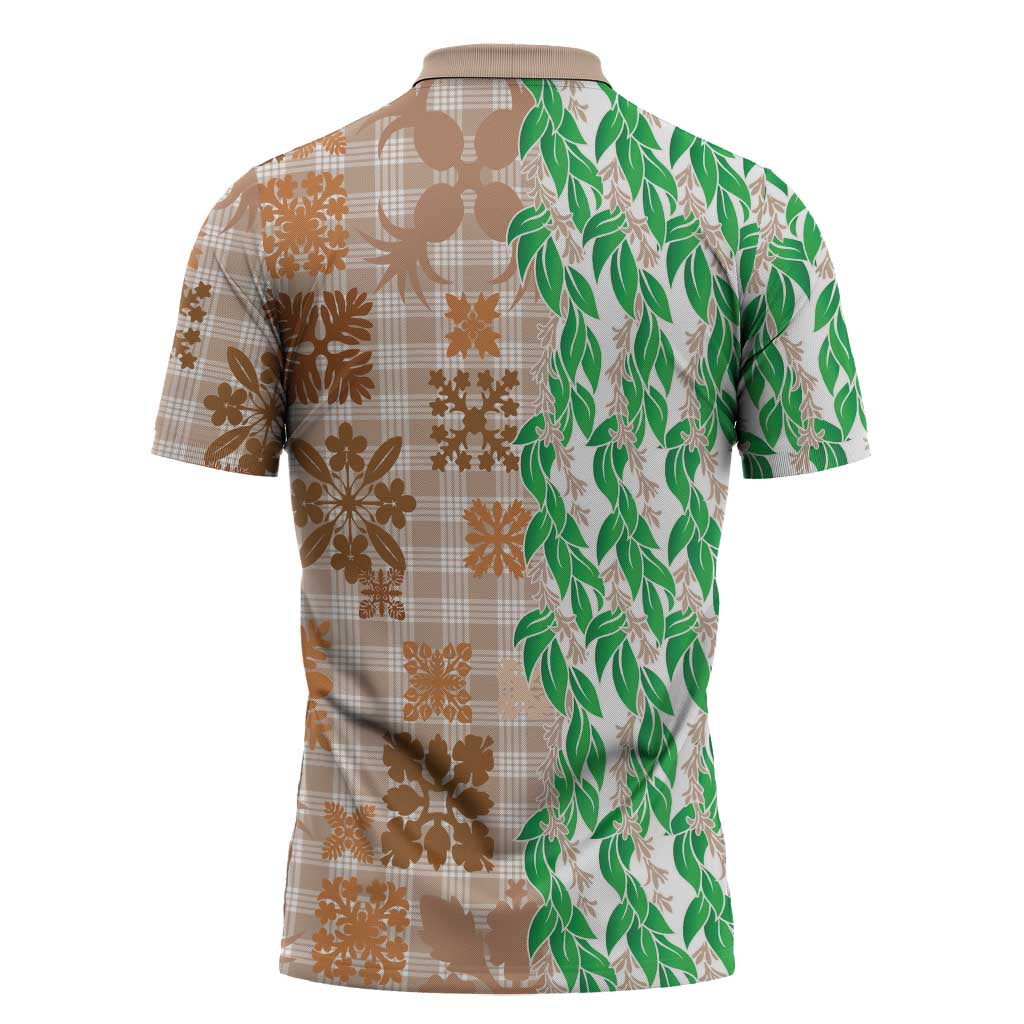 Aloha Hawaii Palaka Tuberose Lei Zipper Polo Shirt Hawaiian Quilt Seamless Style - Polynesian Pride