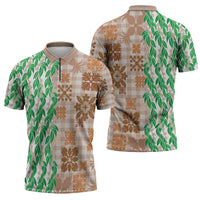 Aloha Hawaii Palaka Tuberose Lei Zipper Polo Shirt Hawaiian Quilt Seamless Style - Polynesian Pride