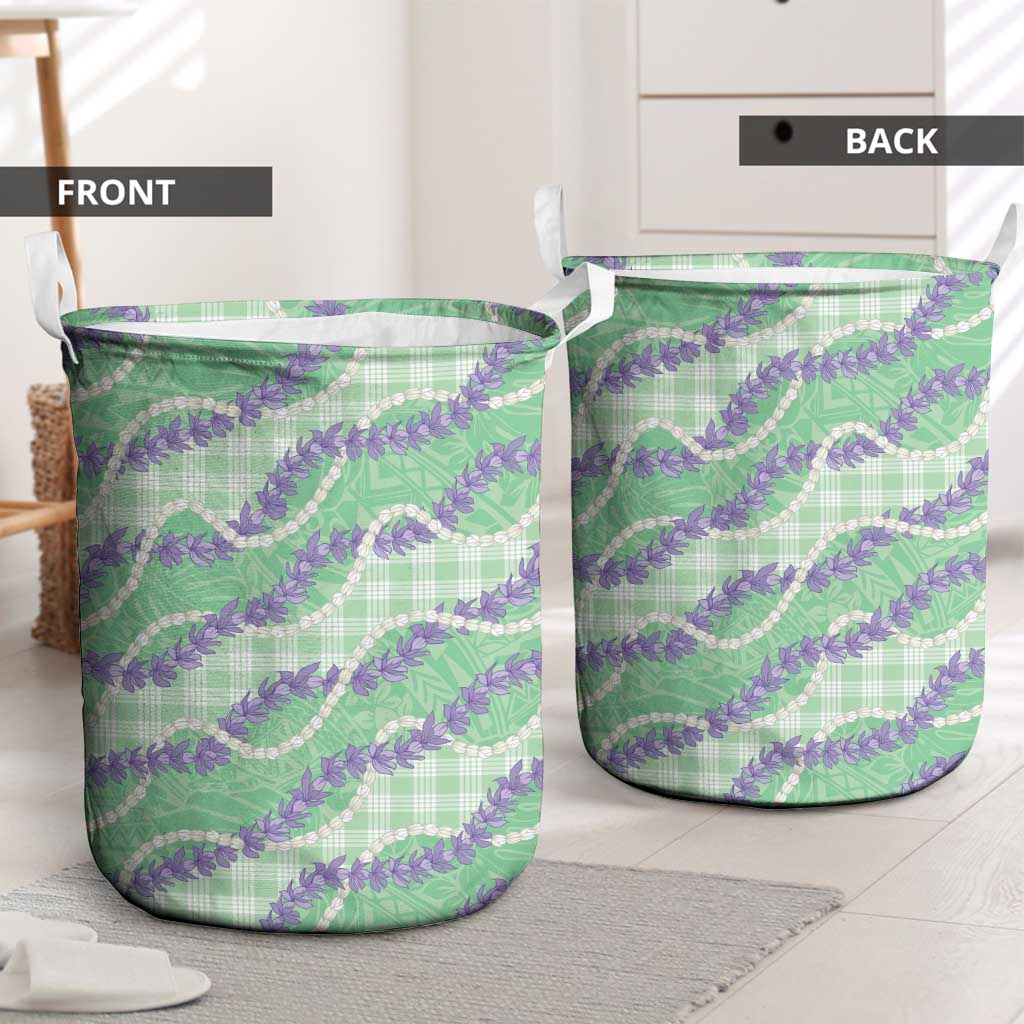 Pastel Green Hawaii Palaka Honohono Pikake Laundry Basket Hawaiian Orchid Lei Polynesian Pattern LT14 - Polynesian Pride