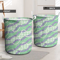 Pastel Green Hawaii Palaka Honohono Pikake Laundry Basket Hawaiian Orchid Lei Polynesian Pattern LT14 - Polynesian Pride