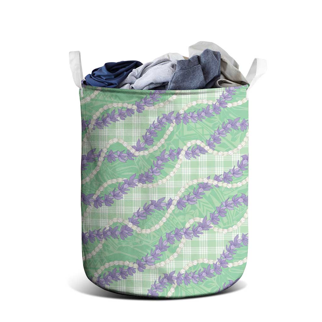 Pastel Green Hawaii Palaka Honohono Pikake Laundry Basket Hawaiian Orchid Lei Polynesian Pattern LT14 - Polynesian Pride