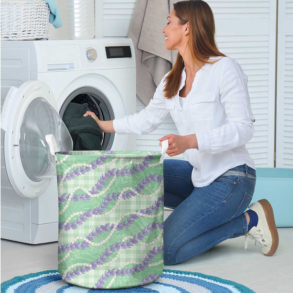 Pastel Green Hawaii Palaka Honohono Pikake Laundry Basket Hawaiian Orchid Lei Polynesian Pattern LT14 - Polynesian Pride
