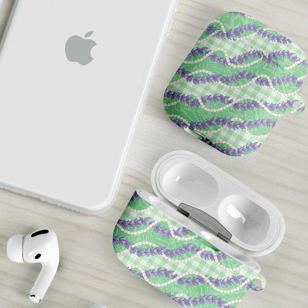 Pastel Green Hawaii Palaka Honohono Pikake AirPods Case Hawaiian Orchid Lei Polynesian Pattern - Polynesian Pride