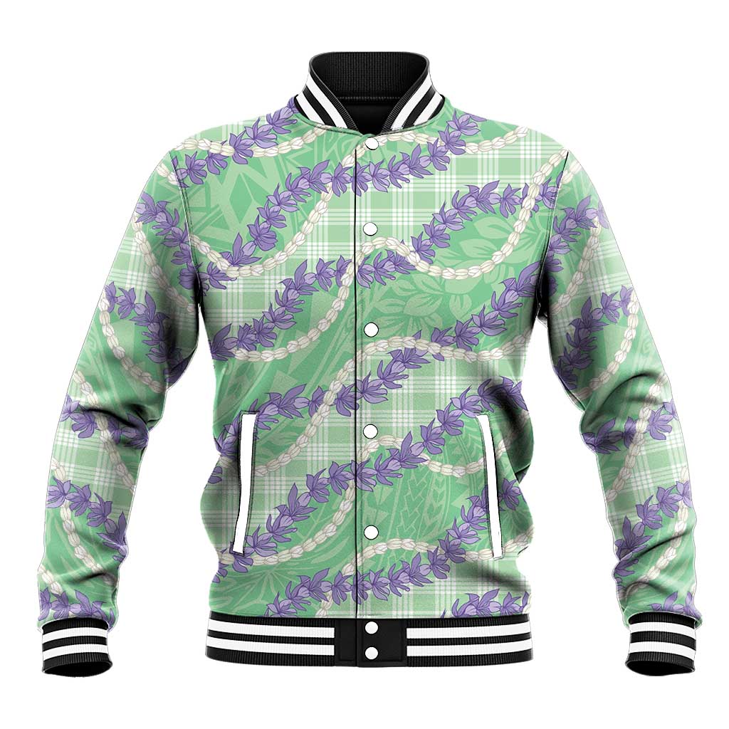 Pastel Green Hawaii Palaka Honohono Pikake Baseball Jacket Hawaiian Orchid Lei Polynesian Pattern - Polynesian Pride