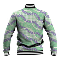 Pastel Green Hawaii Palaka Honohono Pikake Baseball Jacket Hawaiian Orchid Lei Polynesian Pattern - Polynesian Pride