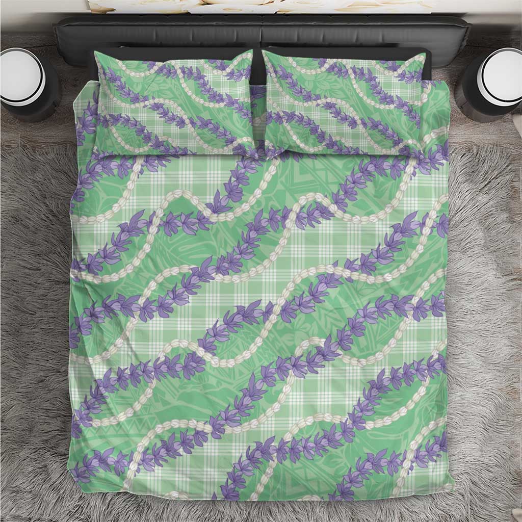 Pastel Green Hawaii Palaka Honohono Pikake Bedding Set Hawaiian Orchid Lei Polynesian Pattern - Polynesian Pride