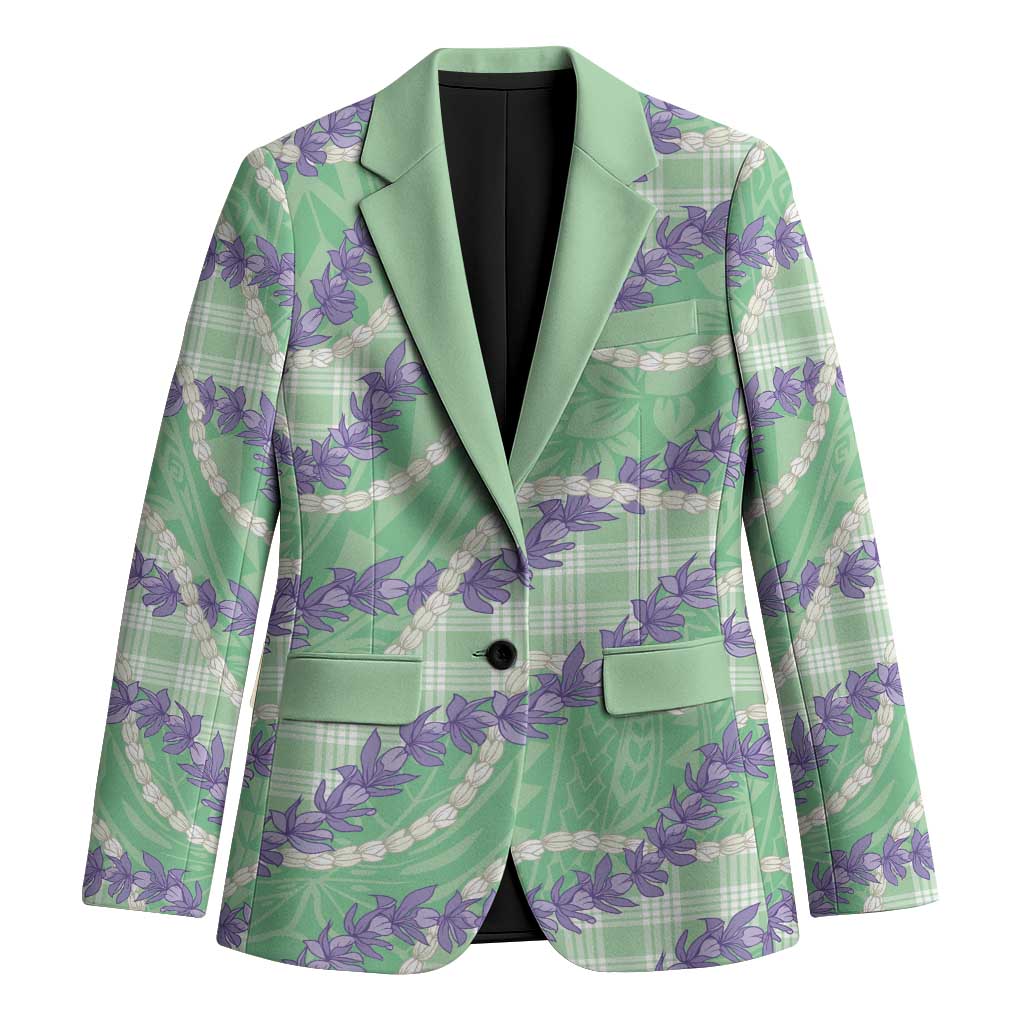 Pastel Green Hawaii Palaka Honohono Pikake Blazer Hawaiian Orchid Lei Polynesian Pattern - Polynesian Pride