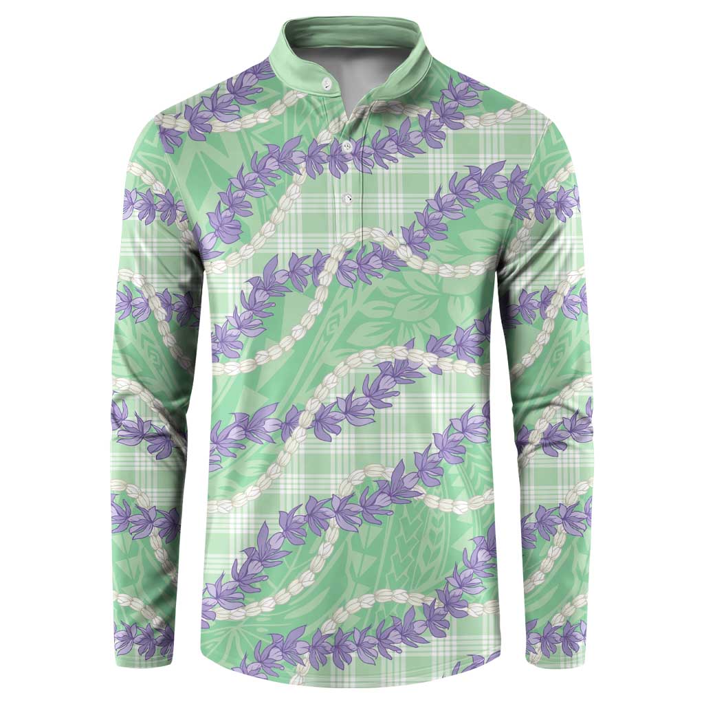 Pastel Green Hawaii Palaka Honohono Pikake Button Sweatshirt Hawaiian Orchid Lei Polynesian Pattern LT14 Pastel Green - Polynesian Pride
