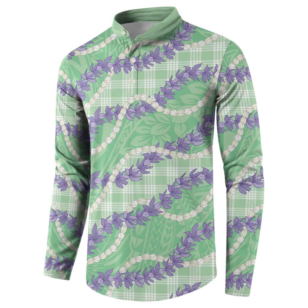 Pastel Green Hawaii Palaka Honohono Pikake Button Sweatshirt Hawaiian Orchid Lei Polynesian Pattern LT14 - Polynesian Pride