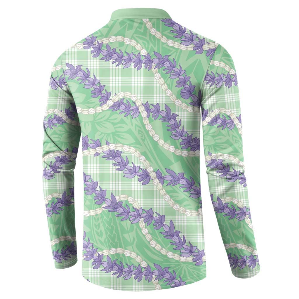 Pastel Green Hawaii Palaka Honohono Pikake Button Sweatshirt Hawaiian Orchid Lei Polynesian Pattern LT14 - Polynesian Pride