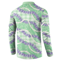 Pastel Green Hawaii Palaka Honohono Pikake Button Sweatshirt Hawaiian Orchid Lei Polynesian Pattern LT14 - Polynesian Pride