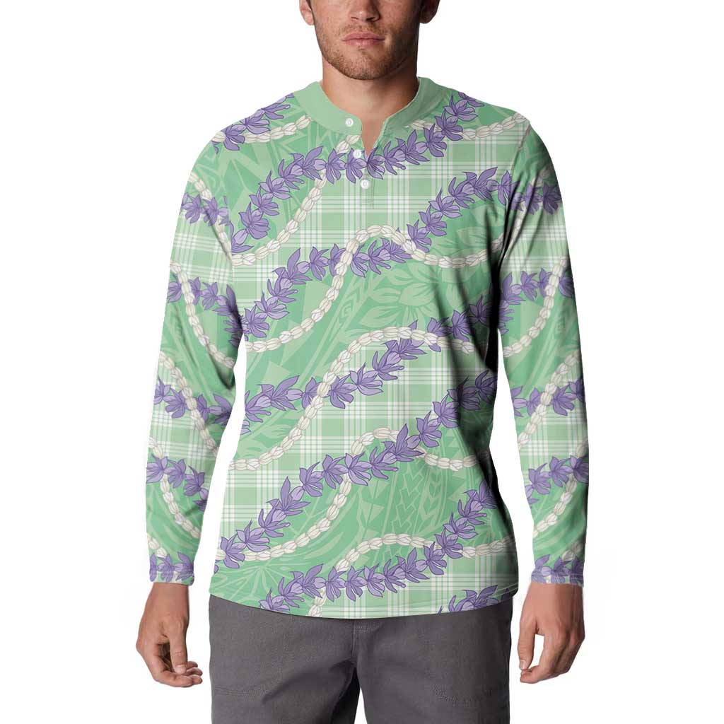Pastel Green Hawaii Palaka Honohono Pikake Button Sweatshirt Hawaiian Orchid Lei Polynesian Pattern LT14 - Polynesian Pride