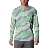Pastel Green Hawaii Palaka Honohono Pikake Button Sweatshirt Hawaiian Orchid Lei Polynesian Pattern LT14 - Polynesian Pride