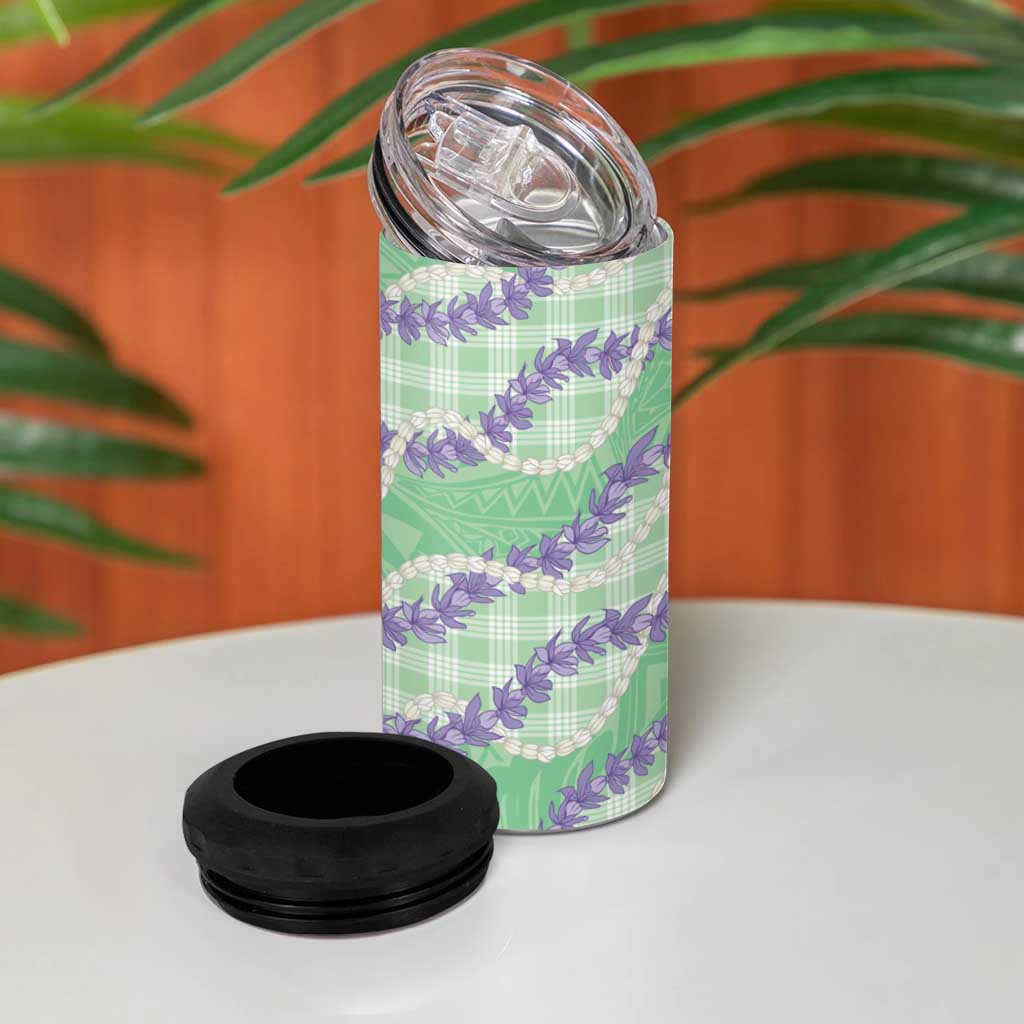 Pastel Green Hawaii Palaka Honohono Pikake 4 in 1 Can Cooler Tumbler Hawaiian Orchid Lei Polynesian Pattern - Polynesian Pride