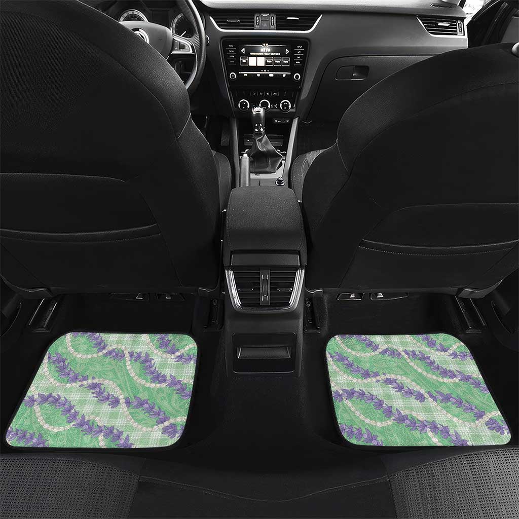 Pastel Green Hawaii Palaka Honohono Pikake Car Mats Hawaiian Orchid Lei Polynesian Pattern - Polynesian Pride
