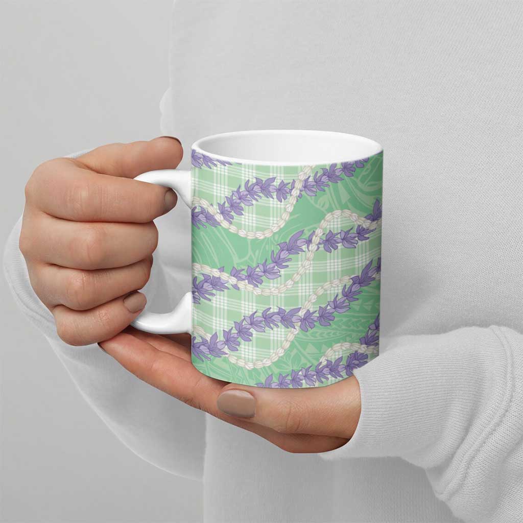 Pastel Green Hawaii Palaka Honohono Pikake Ceramic Mug Hawaiian Orchid Lei Polynesian Pattern - Polynesian Pride