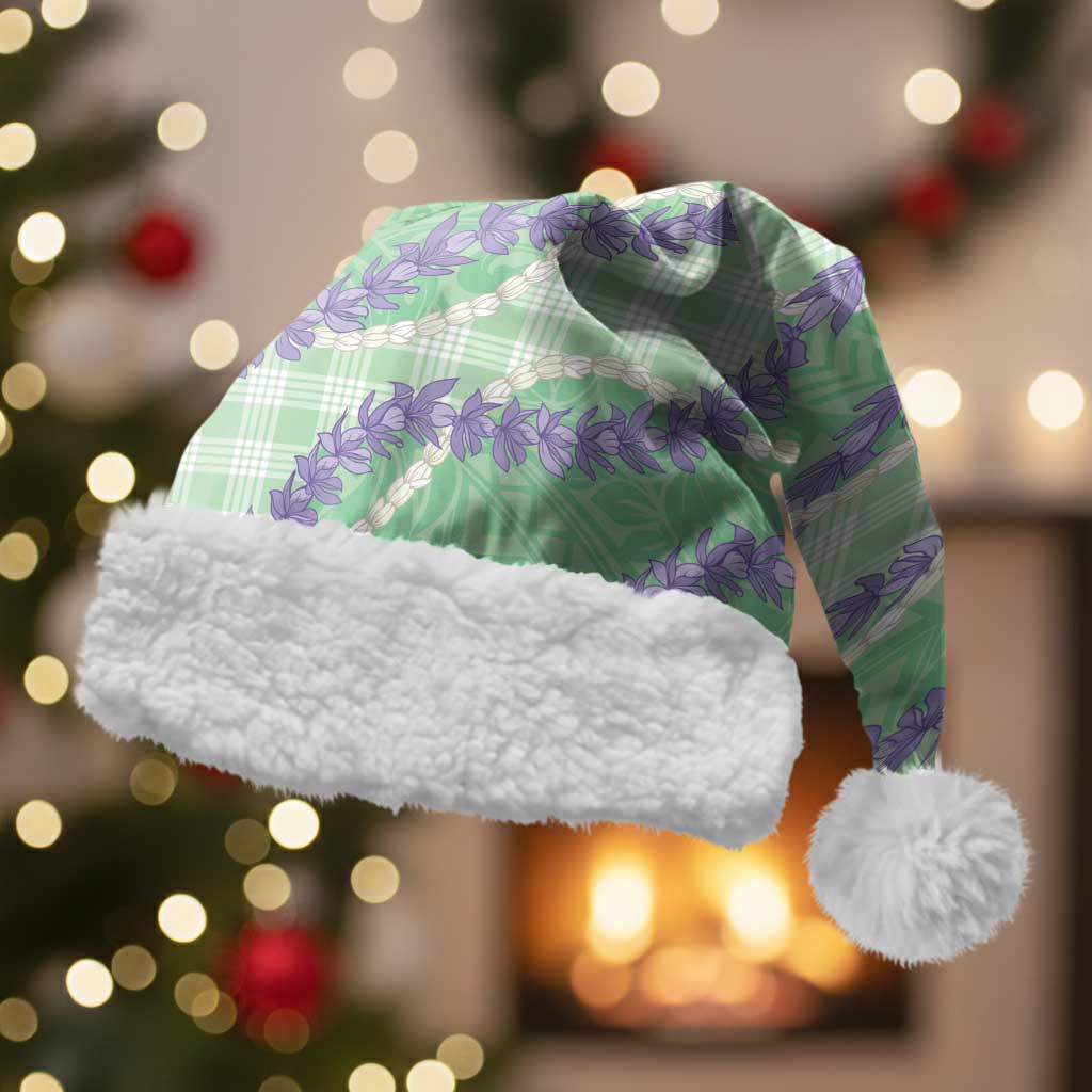 Pastel Green Hawaii Palaka Honohono Pikake Christmas Santa Hat Hawaiian Orchid Lei Polynesian Pattern - Polynesian Pride