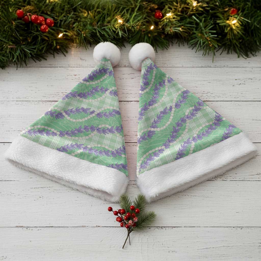 Pastel Green Hawaii Palaka Honohono Pikake Christmas Santa Hat Hawaiian Orchid Lei Polynesian Pattern - Polynesian Pride
