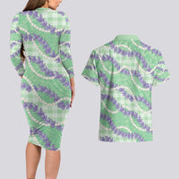 Pastel Green Hawaii Palaka Honohono Pikake Couples Matching Long Sleeve Bodycon Dress and Hawaiian Shirt Hawaiian Orchid Lei Polynesian Pattern - Polynesian Pride