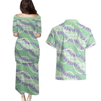 Pastel Green Hawaii Palaka Honohono Pikake Couples Matching Puletasi and Hawaiian Shirt Hawaiian Orchid Lei Polynesian Pattern - Polynesian Pride