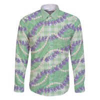 Pastel Green Hawaii Palaka Honohono Pikake Family Matching Off The Shoulder Long Sleeve Dress and Hawaiian Shirt Hawaiian Orchid Lei Polynesian Pattern - Polynesian Pride