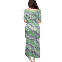 Pastel Green Hawaii Palaka Honohono Pikake Family Matching Puletasi and Hawaiian Shirt Hawaiian Orchid Lei Polynesian Pattern - Polynesian Pride