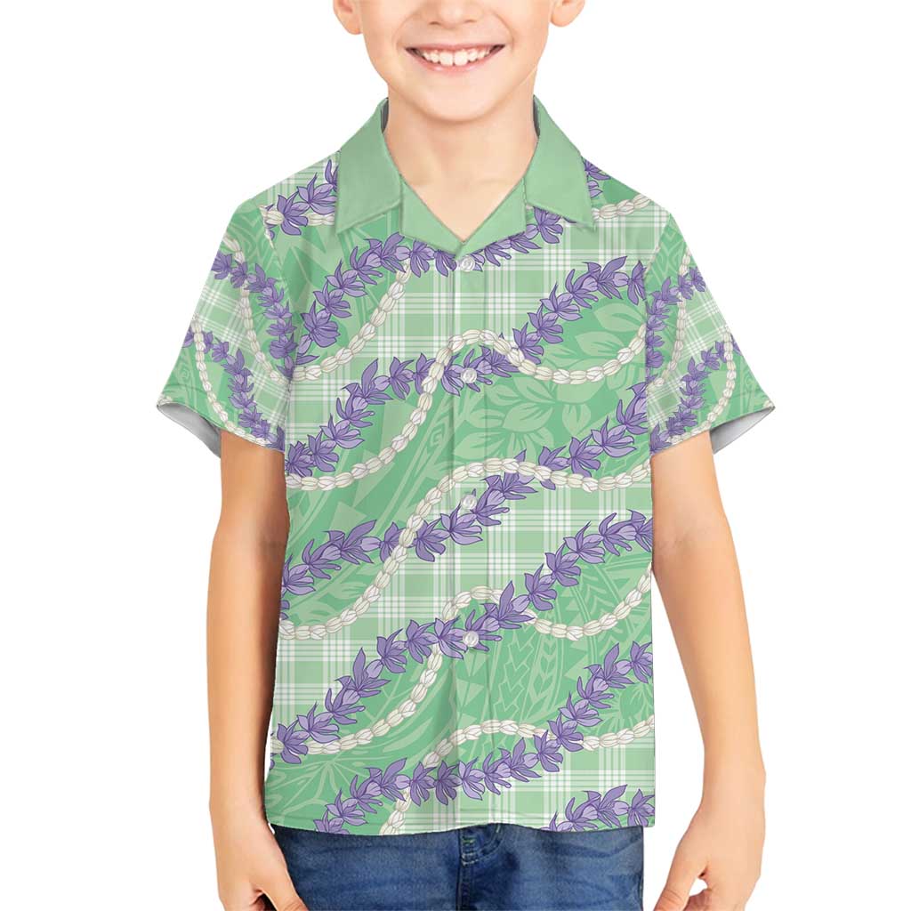 Pastel Green Hawaii Palaka Honohono Pikake Family Matching Puletasi and Hawaiian Shirt Hawaiian Orchid Lei Polynesian Pattern - Polynesian Pride
